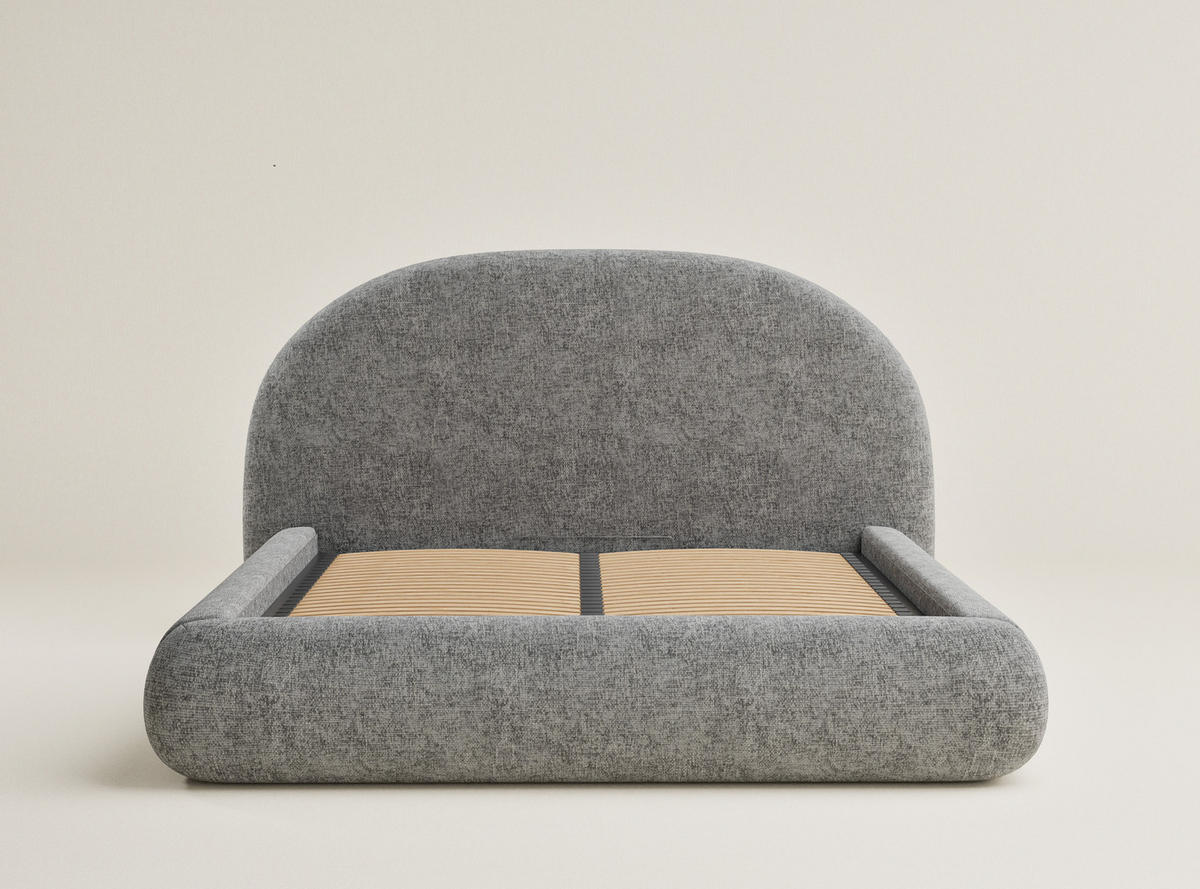 POLSTERBETT Maumere Grau 140/200 cm im Chenille-Stoff - Schwarz/Naturfarben, Holz/Holzwerkstoff (140/200cm) - Maison de Reve