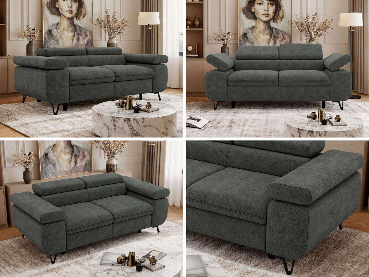 2-SITZER SOFA PETER - Dunkelgrau Stukture - Dunkelgrau/Anthrazit, Textil/Metall (200/76/99cm) - MKS