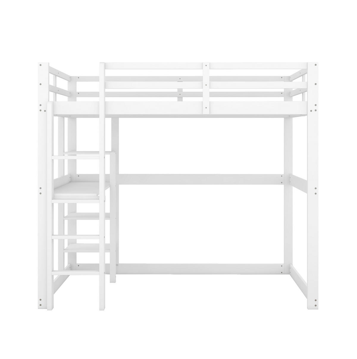 HOCHBETT 140/200 cm Antique White aus Kiefernholz und MDF mit Schreibtisch und 4 Ablagefächern - Weiß, Holz (140/200cm) - OKMYHOME