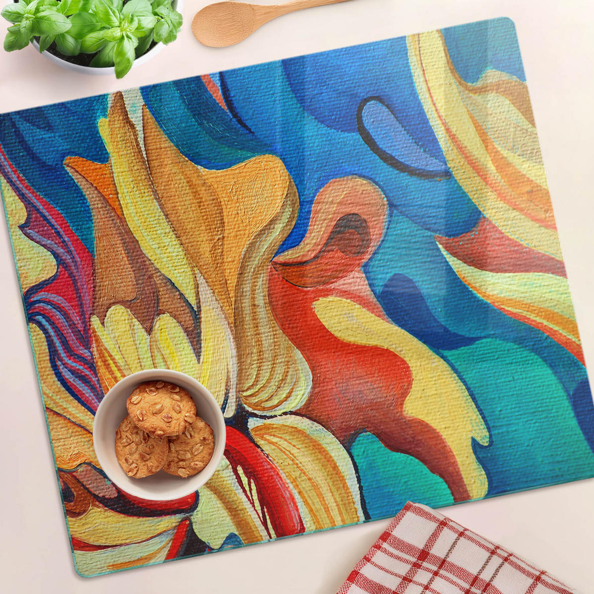 GLASPLATTE 60x52 cm Abstrakte Blume - Multicolor, Glas (60/0.4/52cm) - TULUP