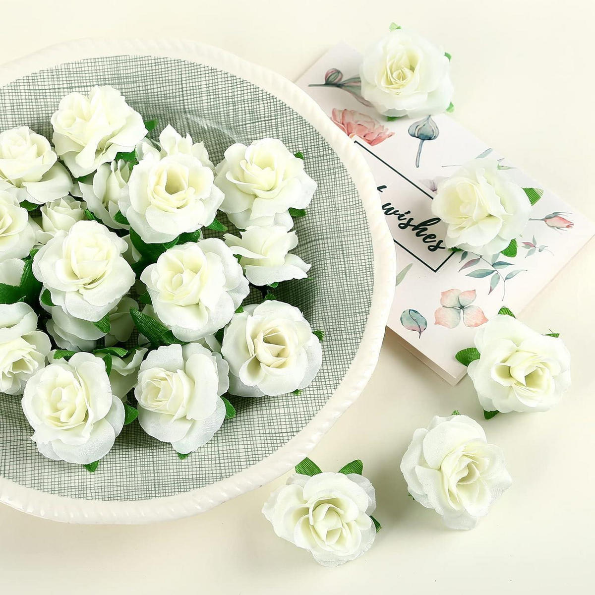KUNSTBLUMEN Rosenköpfe 50-teiliges Set Hellgelb 4 cm - Weiß, Kunststoff (3.5cm)