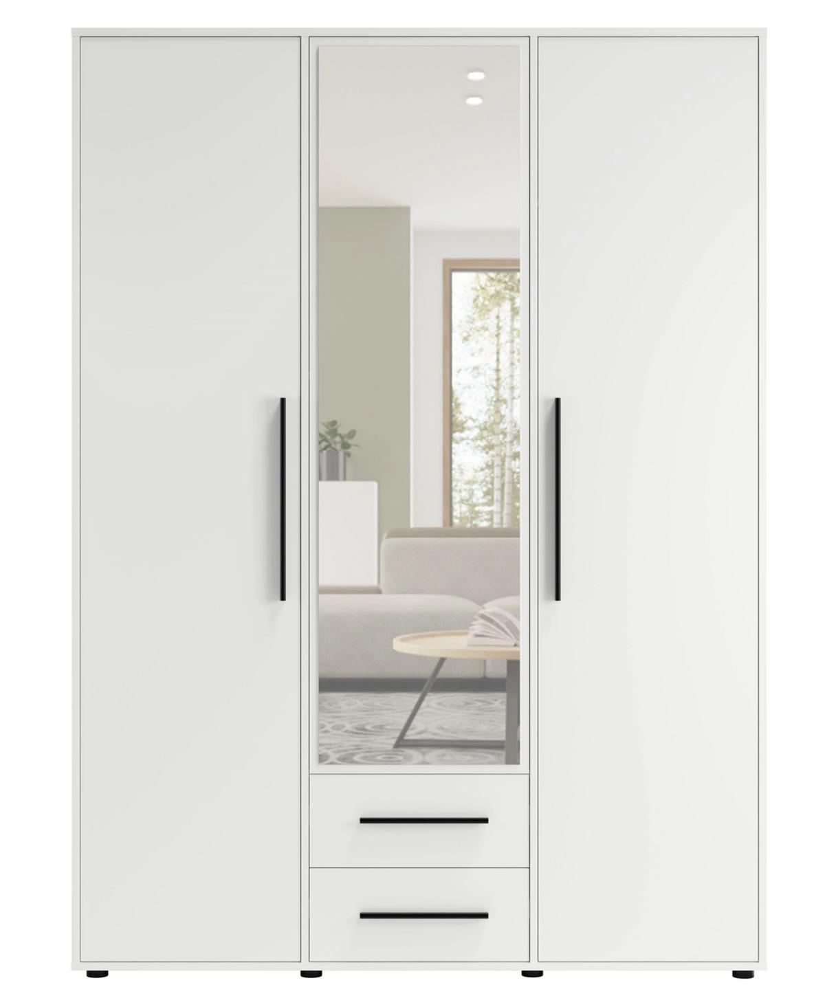 KLEIDERSCHRANK Modena 150cm mit Spiegel Weiß - Schwarz/Weiß, Holzwerkstoff/Kunststoff (150/206/59cm) - Ravio