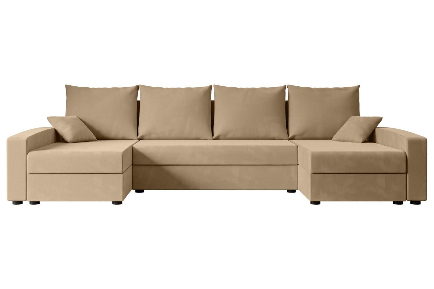 WOHNLANDSCHAFT mit Schlaffunktion und Bettkasten ALESIA-U 301x140x90 cm Beige Velours - Beige/Silberfarben, Holzwerkstoff/Kunststoff (301/90/140cm) - ALTDECOR