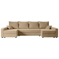 WOHNLANDSCHAFT mit Schlaffunktion und Bettkasten ALESIA-U 301x140x90 cm Beige Velours - Beige/Silberfarben, Holzwerkstoff/Kunststoff (301/90/140cm) - ALTDECOR