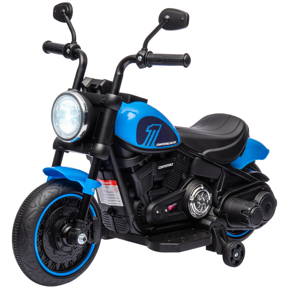 KINDERMOTORRAD DE-06207 mit Stützrädern und Scheinwerfer Blau/Schwarz - Blau/Schwarz, Kunststoff/Metall (76/42/57cm) - ComfortXL