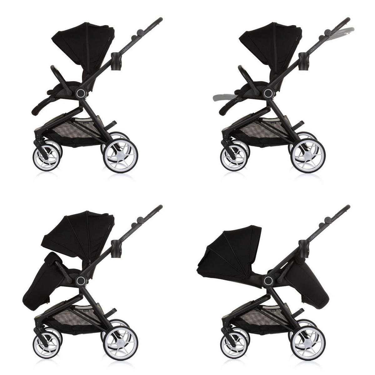 KOMBIKINDERWAGEN Linea 3 in 1 schwarz Sportsitz, i-Size Babyschale, Babywanne - Schwarz, Metall (98/58/116cm) - Chipolino