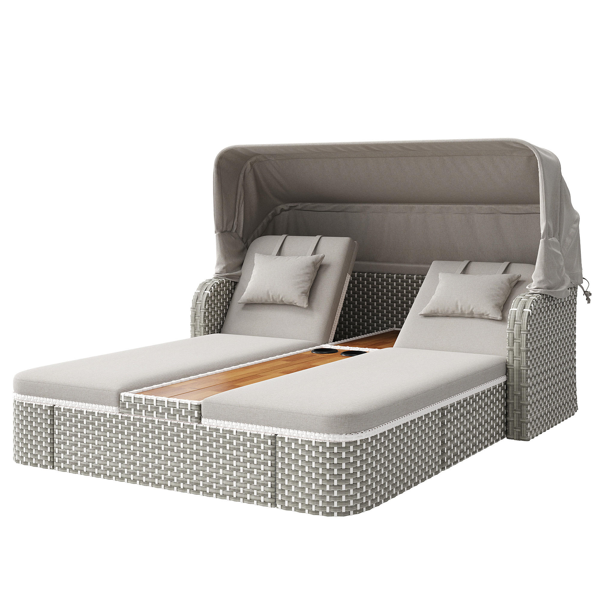 SONNENLIEGE aus Rattan 192x160x137cm in Grau mit klappbarem Sonnensegel - Grau, Metall (160/137/192cm) - Modfu