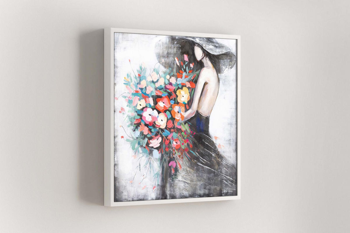 RUČNE MAĽOVANÝ AKRYLOVÝ OBRAZ 80/80 cm, čierny/ružový, prírodný a botanický motív - čierna/pink, drevo/textil (80/80cm) - KUNSTLOFT