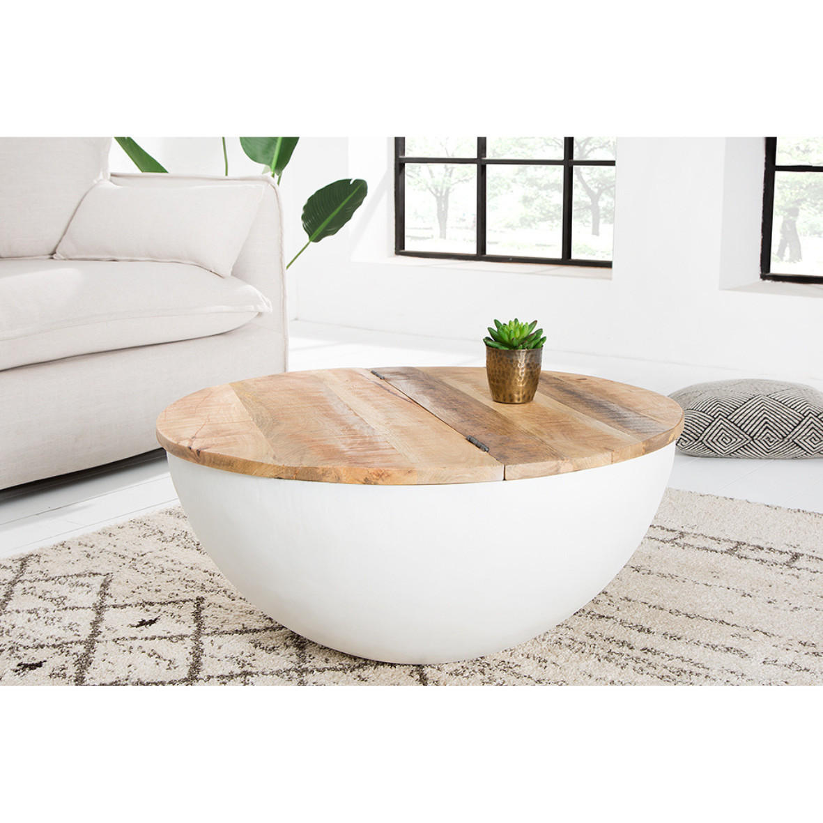 COUCHTISCH INDUSTRIAL STORAGE Mangoholz Weiß, Natur 70 cm - Braun, Holz (70/70/33cm) - riess-ambiente