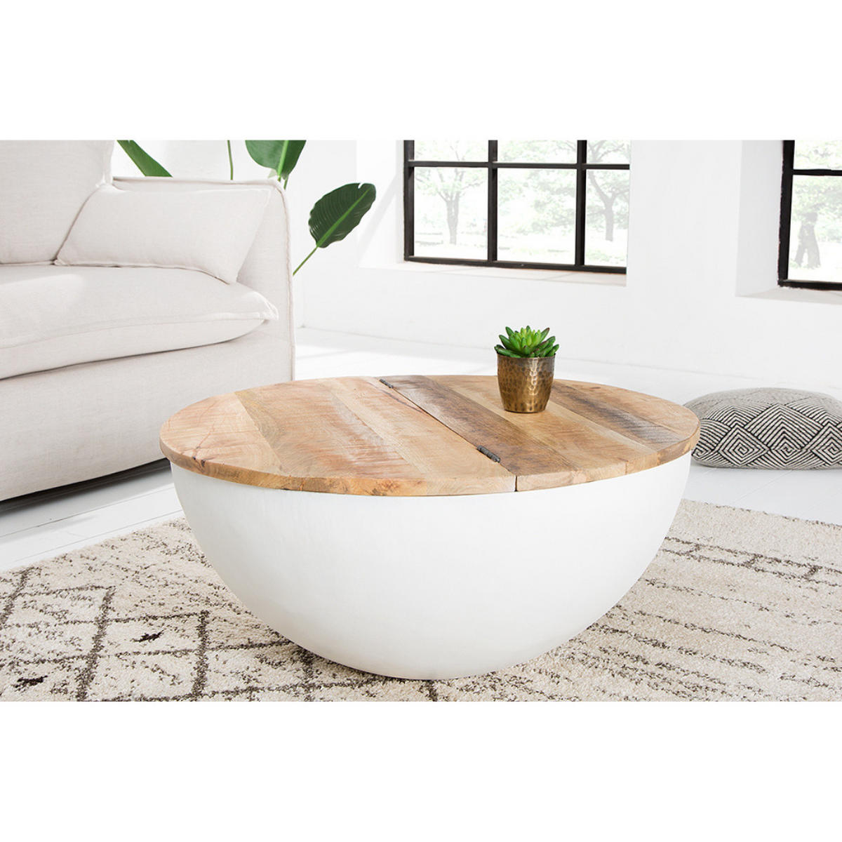 COUCHTISCH INDUSTRIAL STORAGE Mangoholz Weiß, Natur 70 cm - Braun, Holz (70/70/33cm) - riess-ambiente
