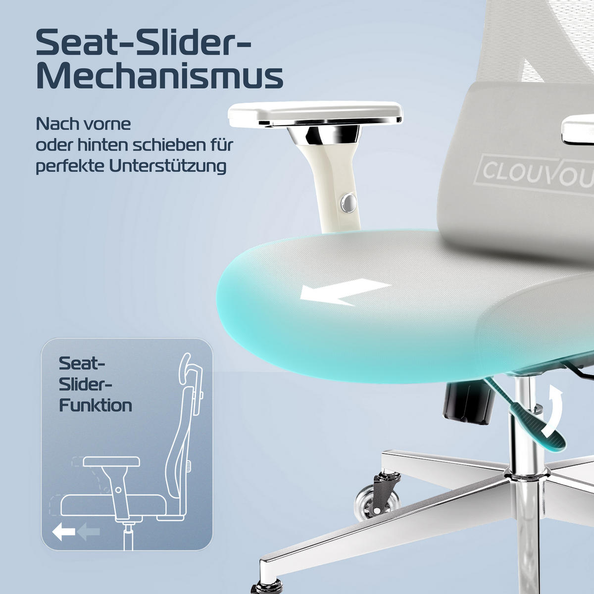 Bürostuhl CleverSeat Creme-Weiß - Beige/Silberfarben, Kunststoff/Textil (70/134/70cm) - Clouvou