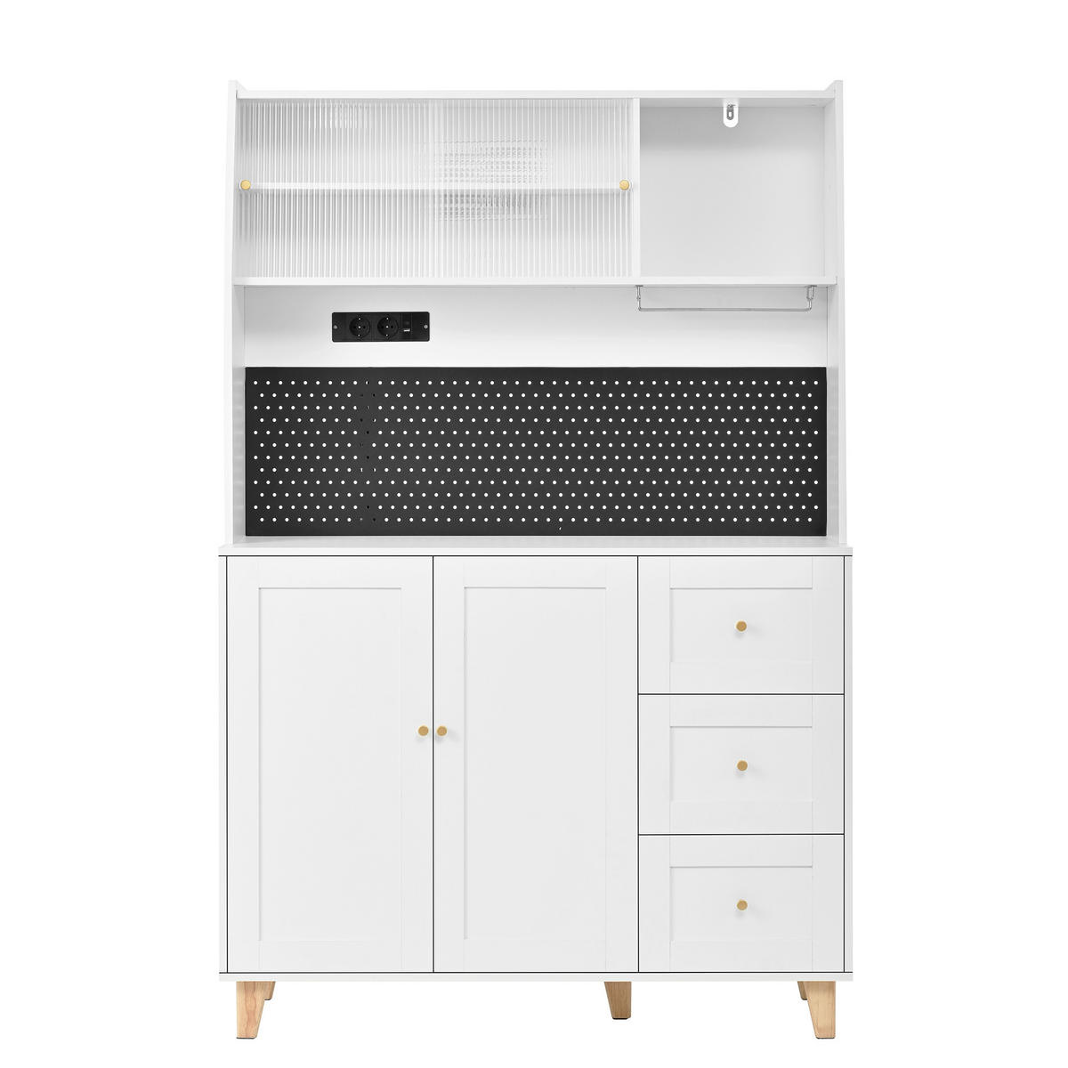 BUFFET 120/40/184 cm weiß aus MDF mit Steckdosen und Lochplatte - Weiß, Holzwerkstoff (120/184/40cm) - OKWISH