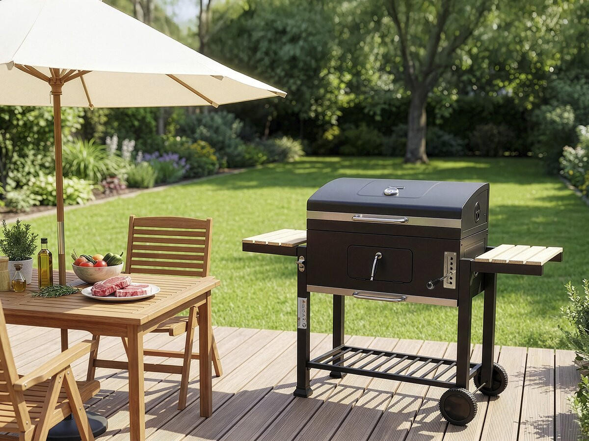 HOLZKOHLENGRILL marquis Schwarz - Schwarz, Metall (56/108/160cm) - Habitat Garten