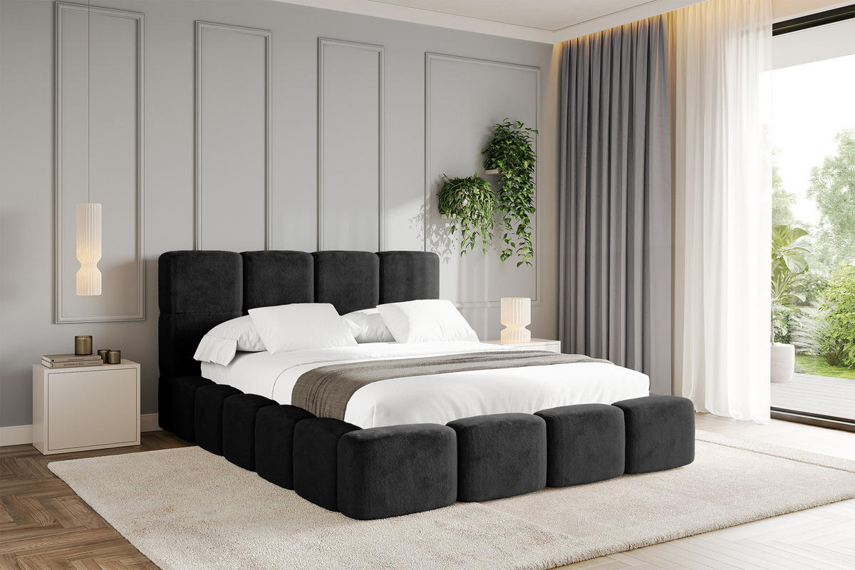 POLSTERBETT mit Bettkasten und Lattenrost mit Kopfteil, Boxbett ohne Matratze, mit Stauraum - NATA 180x200 Schwarz - Schwarz, Holzwerkstoff/Textil (180/200cm) - ALTDECOR