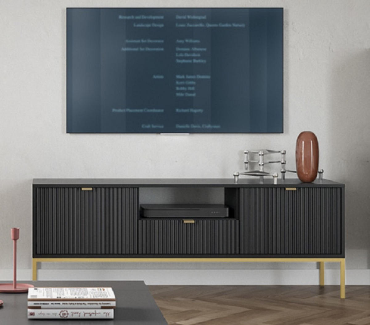 TV-LOWBOARD Schwarz NEW Goldfarben - Schwarz, Holzwerkstoff (154/56/39cm) - Sepro Meble