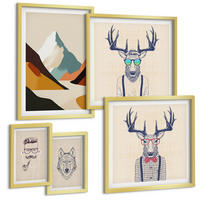 BILDER SET 5er Set - 50x50 cm & 20x30 cm & 40x60 cm Goldrahmen - Strand, Leuchtturm, Berge, Wiesen, Blumen - Goldfarben, Kunststoff (40/60cm) - TULUP