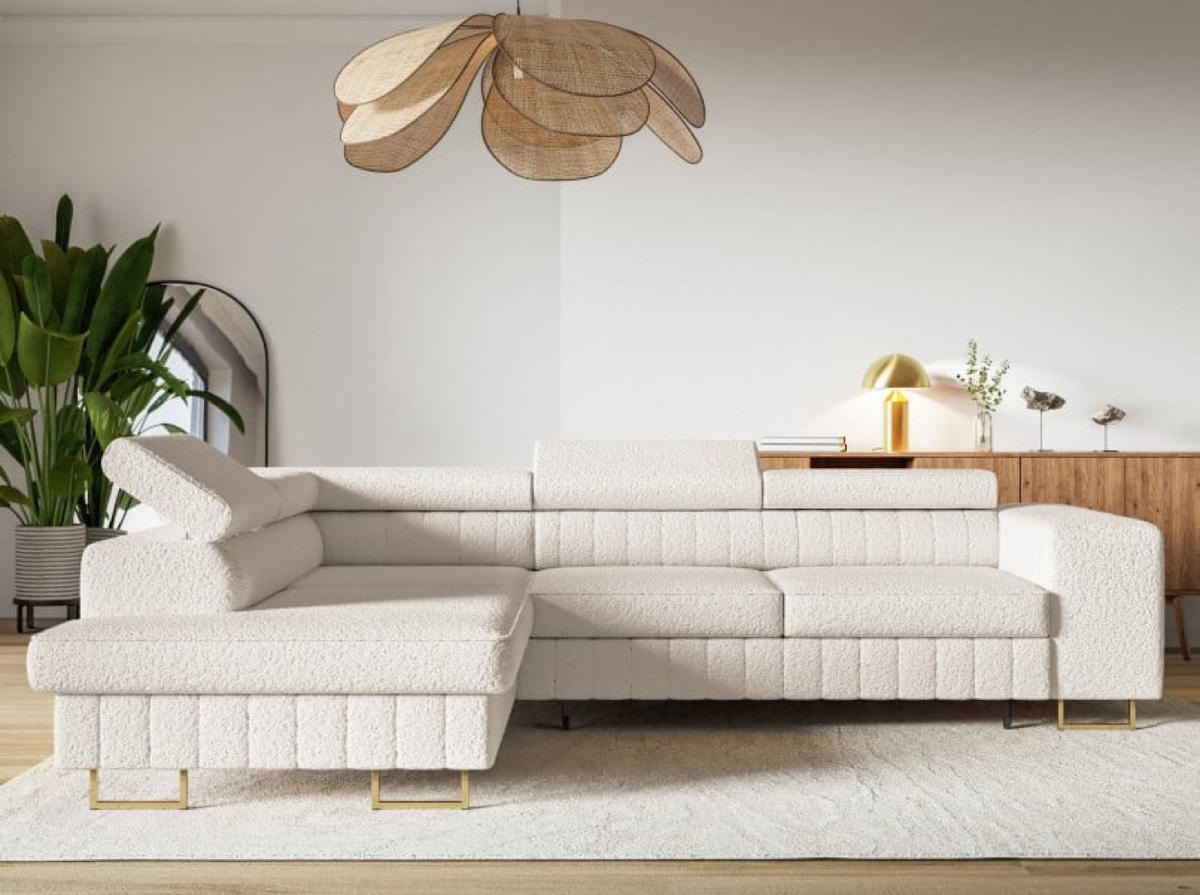 ECKSOFA Milch Catch Me 01 Linke Seite Goldene Beine - Ecru/Weiß, Textil (274/203cm) - Sepro Meble