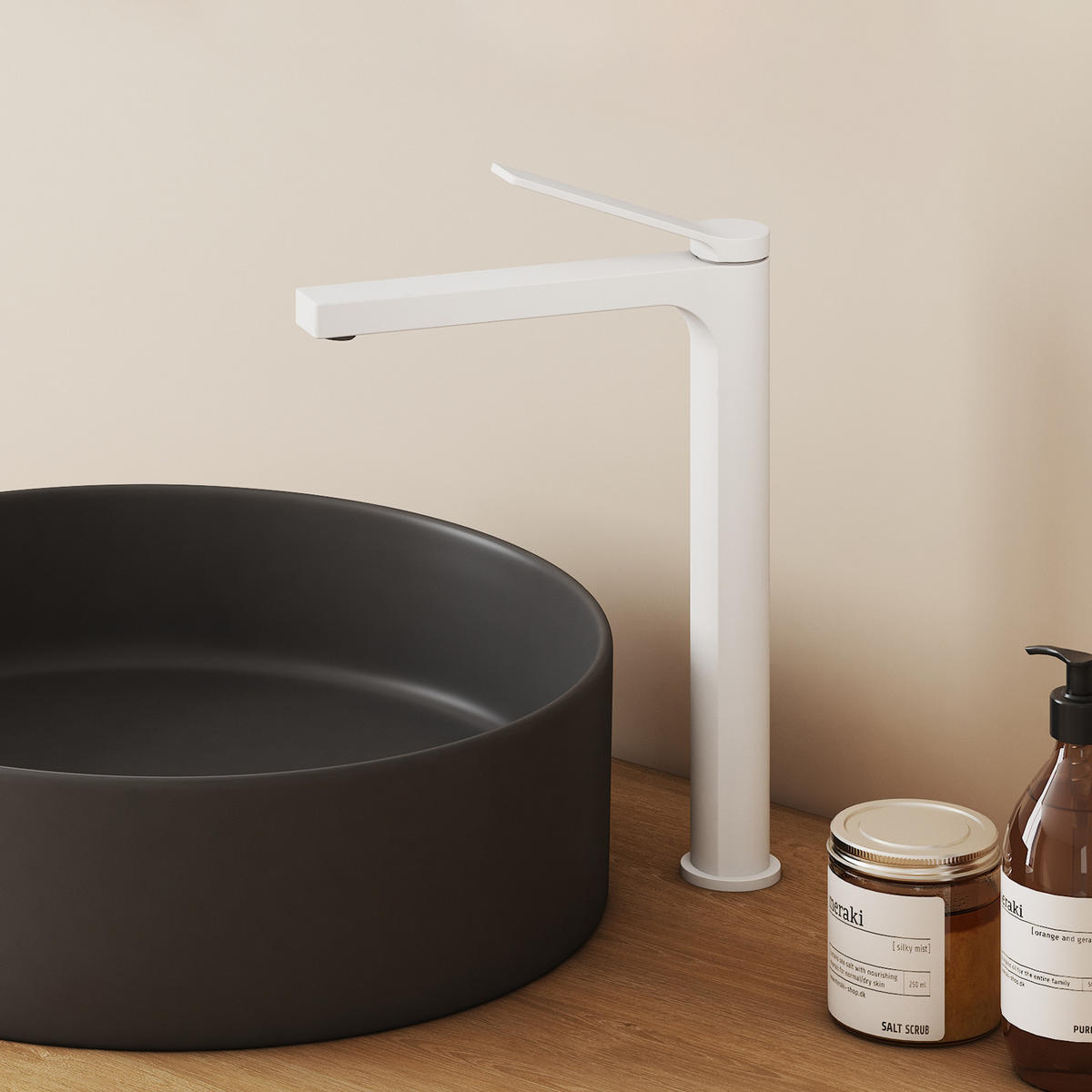 WASCHTISCHARMATUR mit Zertifiziertem Filterelement Weiß Matt Hoher Stil - Weiß, Metall (23.3/4.6/33.5cm) - EMKE