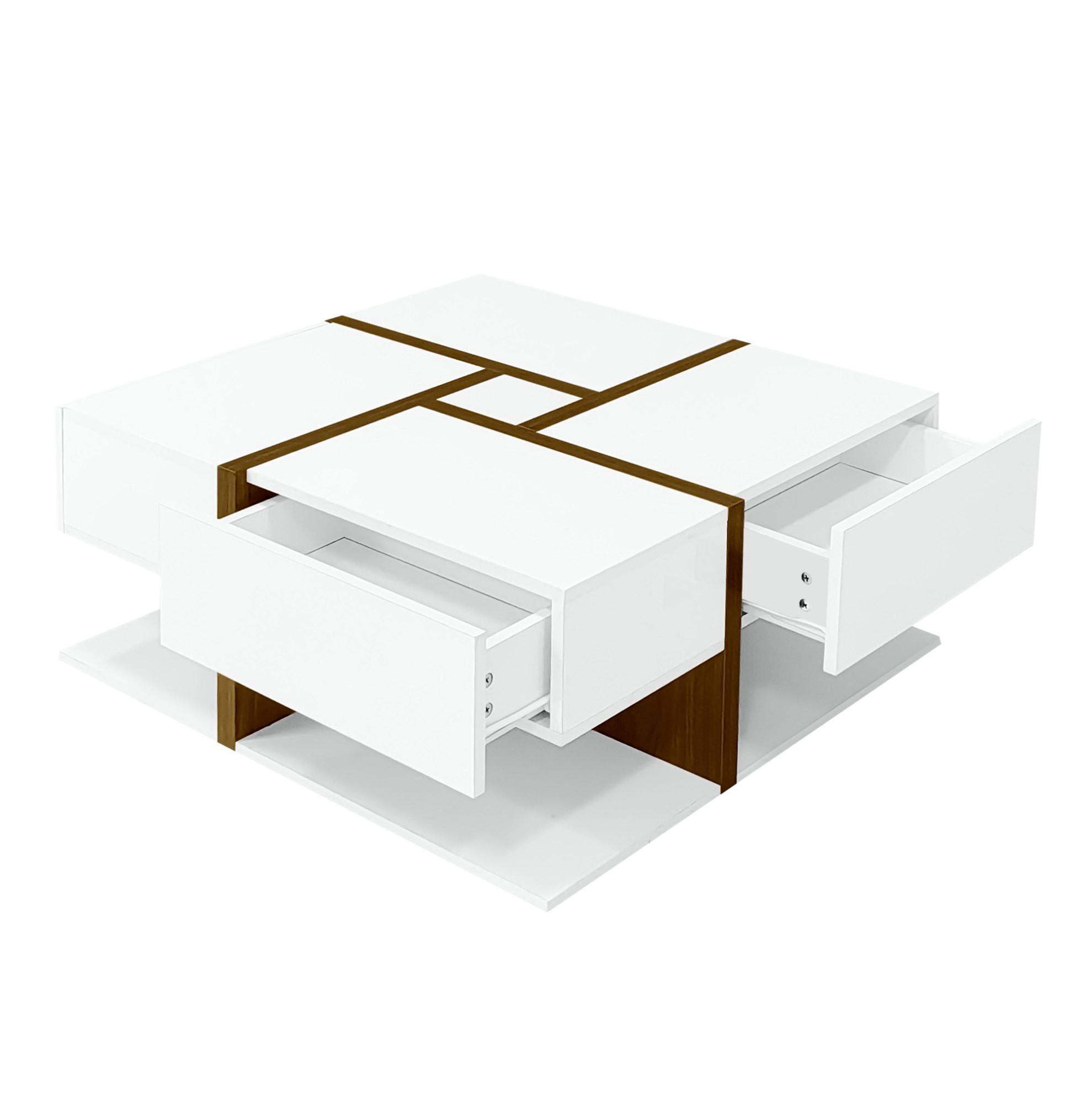 COUCHTISCH 78/78/34,8 cm in Weiß mit Hochglanzoberfläche und 4 Schubladen - Weiß, Holzwerkstoff (78/78/34.8cm) - Flora Grace