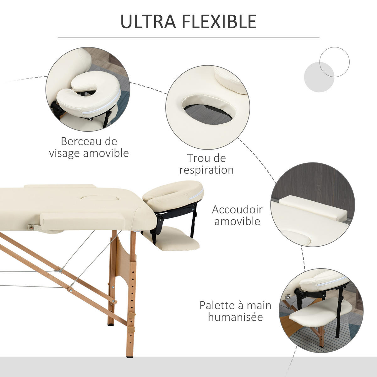 MASSAGELIEGE DE-18892 2 Zonen, höhenverstellbar Creme - Beige, Textil (81/92/210cm) - ComfortXL