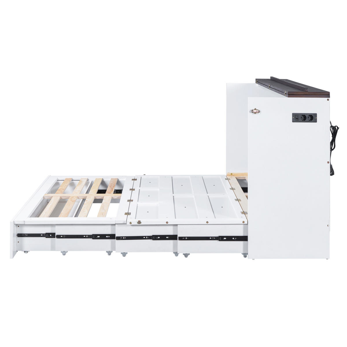 SCHRANKBETT 140x200cm Weiß mit Schubladen und Regal USB Steckdose - Weiß, Holz (140/200cm) - FLIEKS