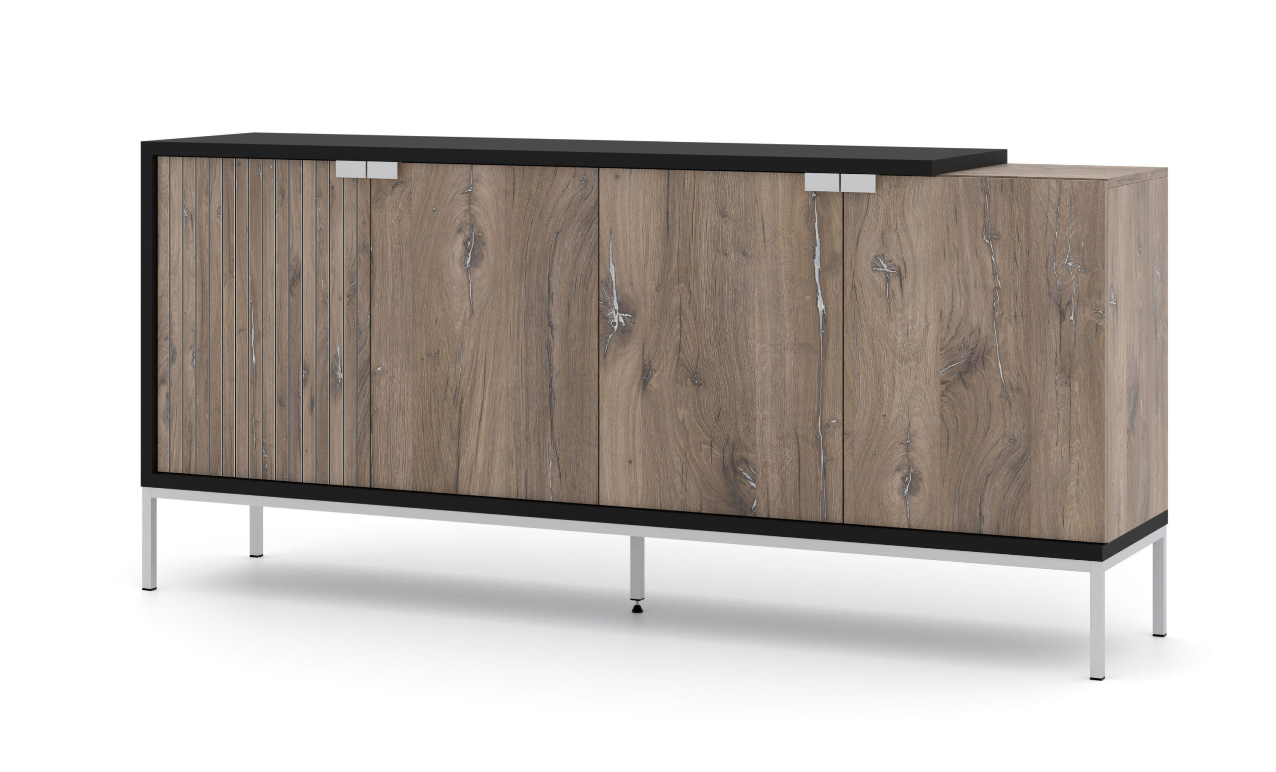 KOMMODE Flagstaff Eiche, Schwarz 190/87/42 - Schwarz, Holzwerkstoff (190/87/42cm) - RAUMHIRSCH FURNITURE
