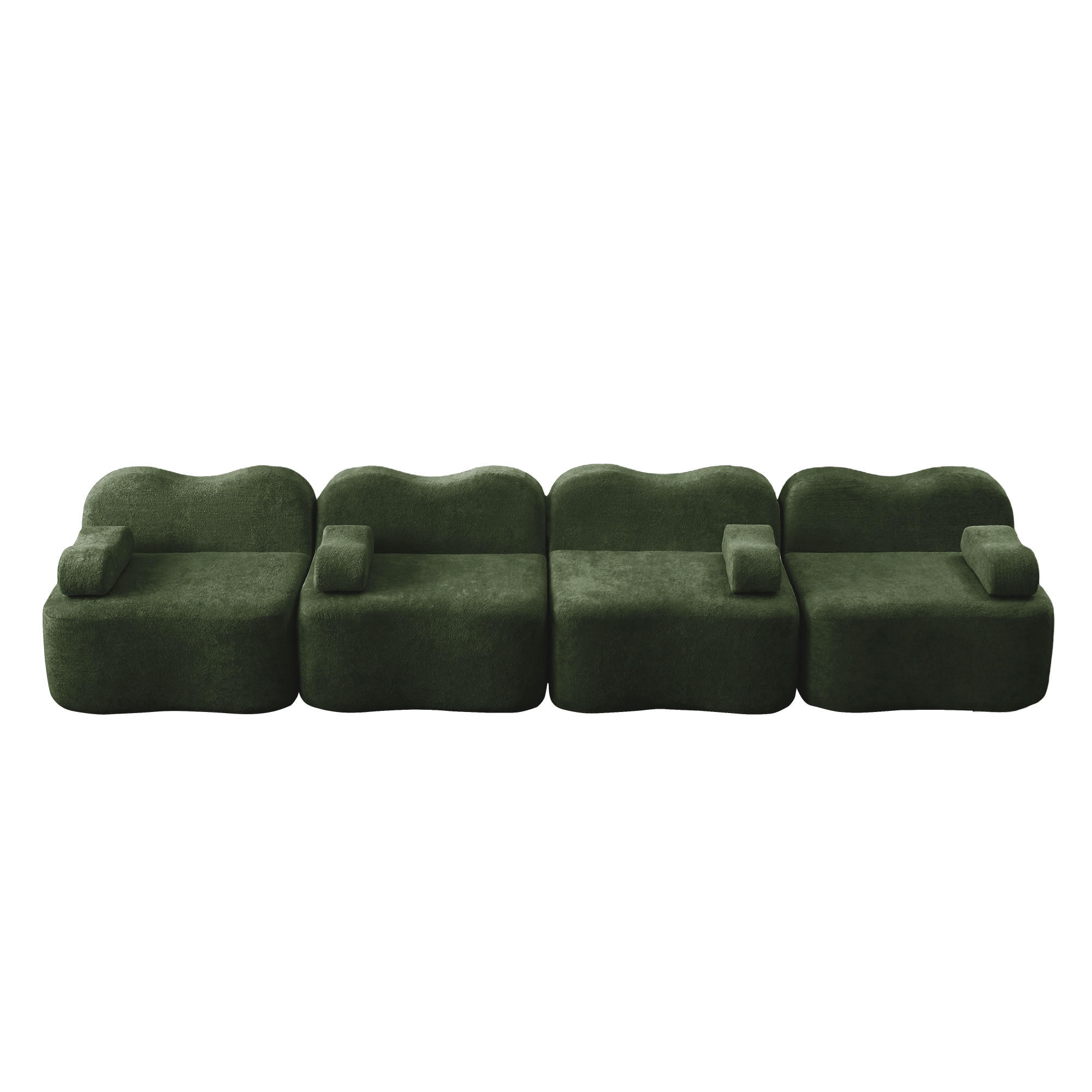 4-SITZER SOFA Samt Grün mit Hocker - Grün, Textil (384/70/98cm) - WISHDOR