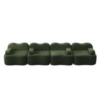 4-SITZER SOFA Samt Grün mit Hocker - Grün, Textil (384/70/98cm) - WISHDOR