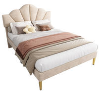 POLSTERBETT 140/200 cm aus Samt mit verstellbarem Kopfteil und goldfarbenen Metallbeinen, Beige - Beige, Textil (140/200cm) - Redom