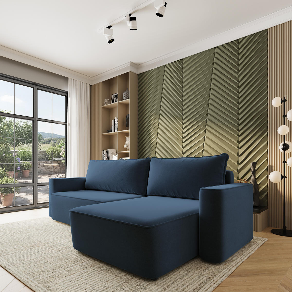 ECKSOFA BELARO CL Blau Samtstoff mit Schlaffunktion - Blau, Holzwerkstoff/Textil (280/162cm) - MASSENO