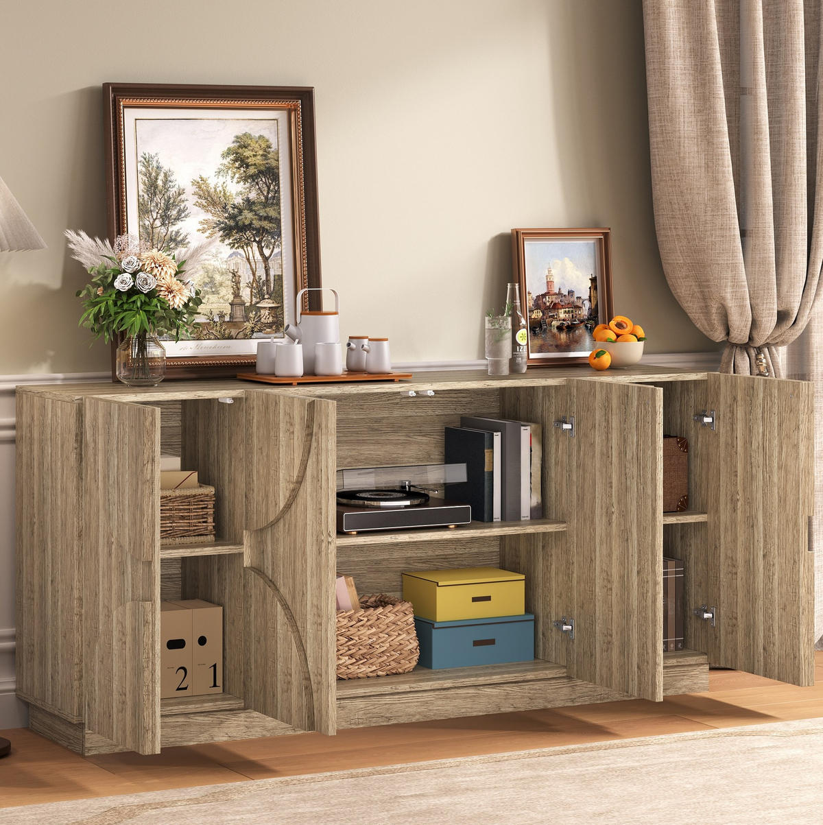 SIDEBOARD aus Spanplatte 160x40x80 cm Natur mit flexiblen Einlegeböden - Naturfarben, Holzwerkstoff (160/80/40cm) - IVMEU