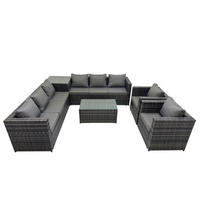 LOUNGESOFA SET mit Stuhl Polyrattan 8-Sitzer - Dunkelgrau/Grau, Glas/Kunststoff - Fimous