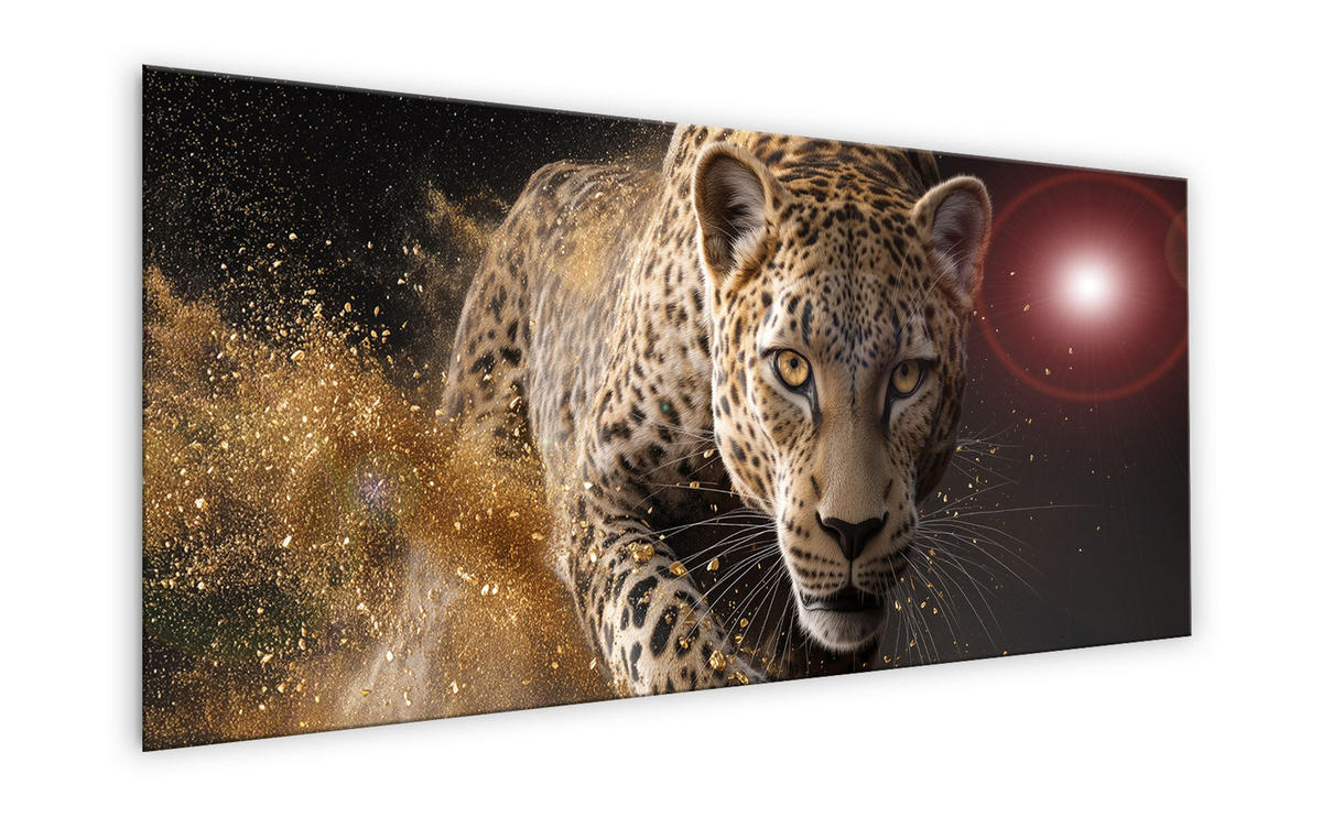 GLASBILD 125x50 cm Löwen schwarz beige - Goldfarben, Glas (125/50cm) - artissimo