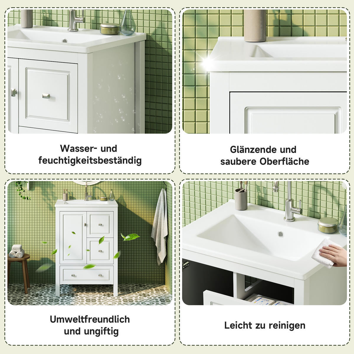 WASCHTISCH Freistehend mit Keramikbecken & 3 Schubladen 62cm - Weiß, Holzwerkstoff (62/90/47cm) - Urban Meuble