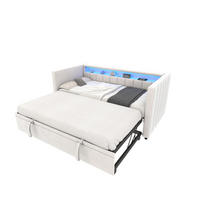 SCHLAFSOFA 90x190cm Ausziehsofa,USB-/Type-C-Anschluss,Samt,Grau - Beige, Textil (201/73/100cm) - LVHOM