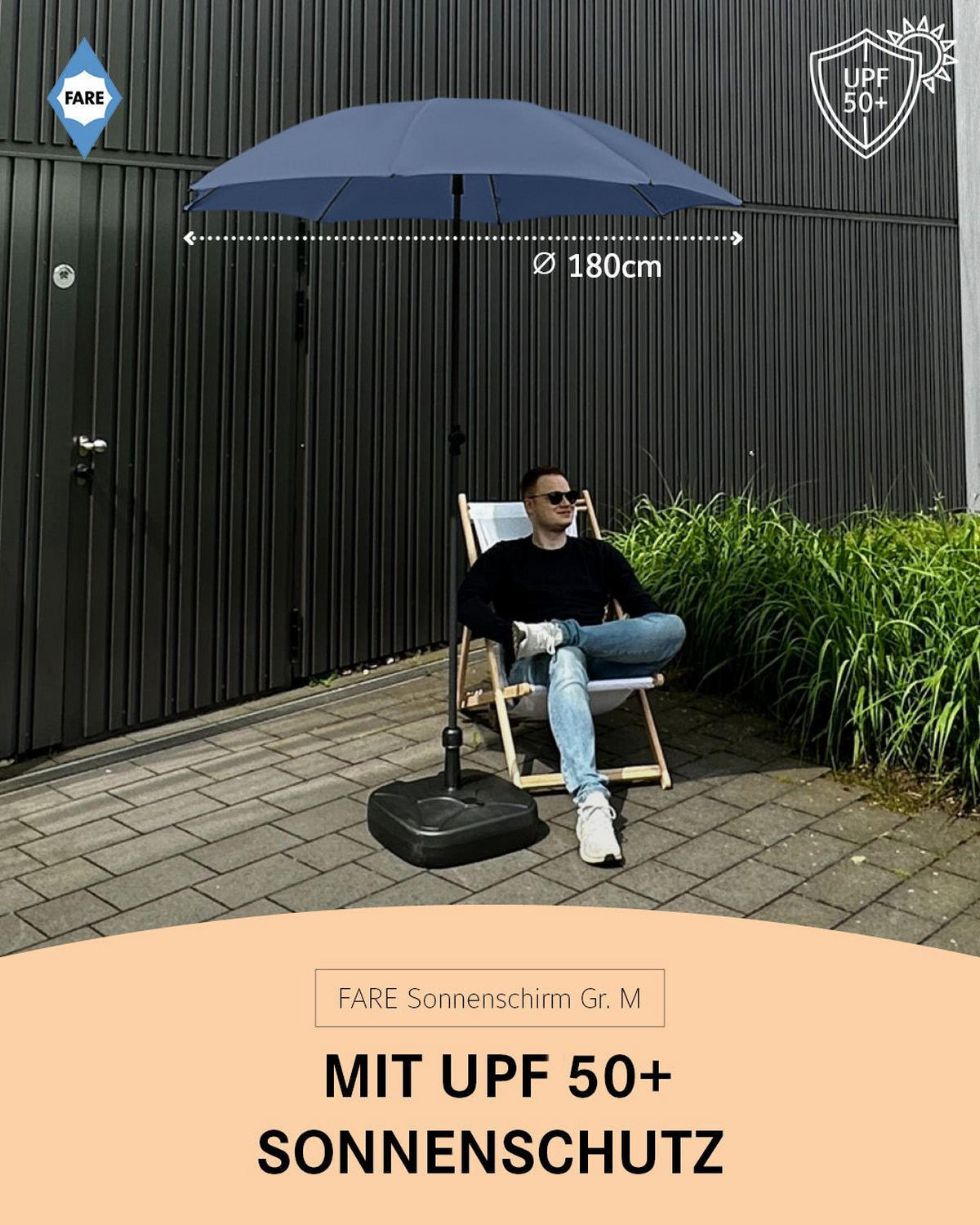 SONNENSCHIRM 180/180/126 cm - Dunkelblau, Kunststoff (180/180cm) - FARE