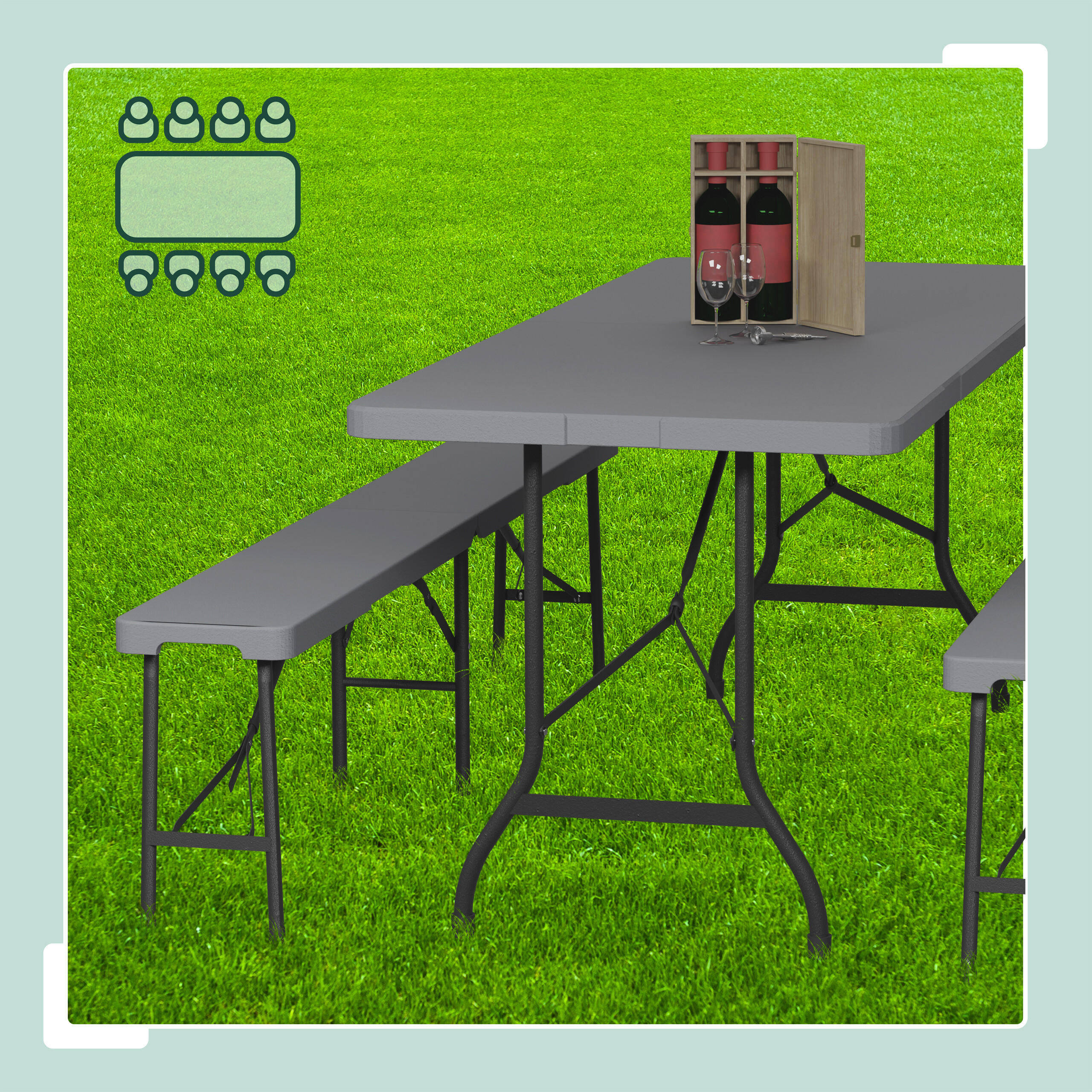 BIERZELTGARNITUR 3-tlg. - Grau, Kunststoff/Metall - Relaxdays