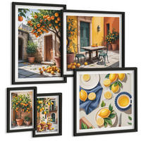 BILDER SET 5er Set - 50x50 cm & 20x30 cm & 40x60 cm Schwarzer Rahmen - Zitrusgarten in der Sonne - Schwarz, Kunststoff (40/60cm) - TULUP