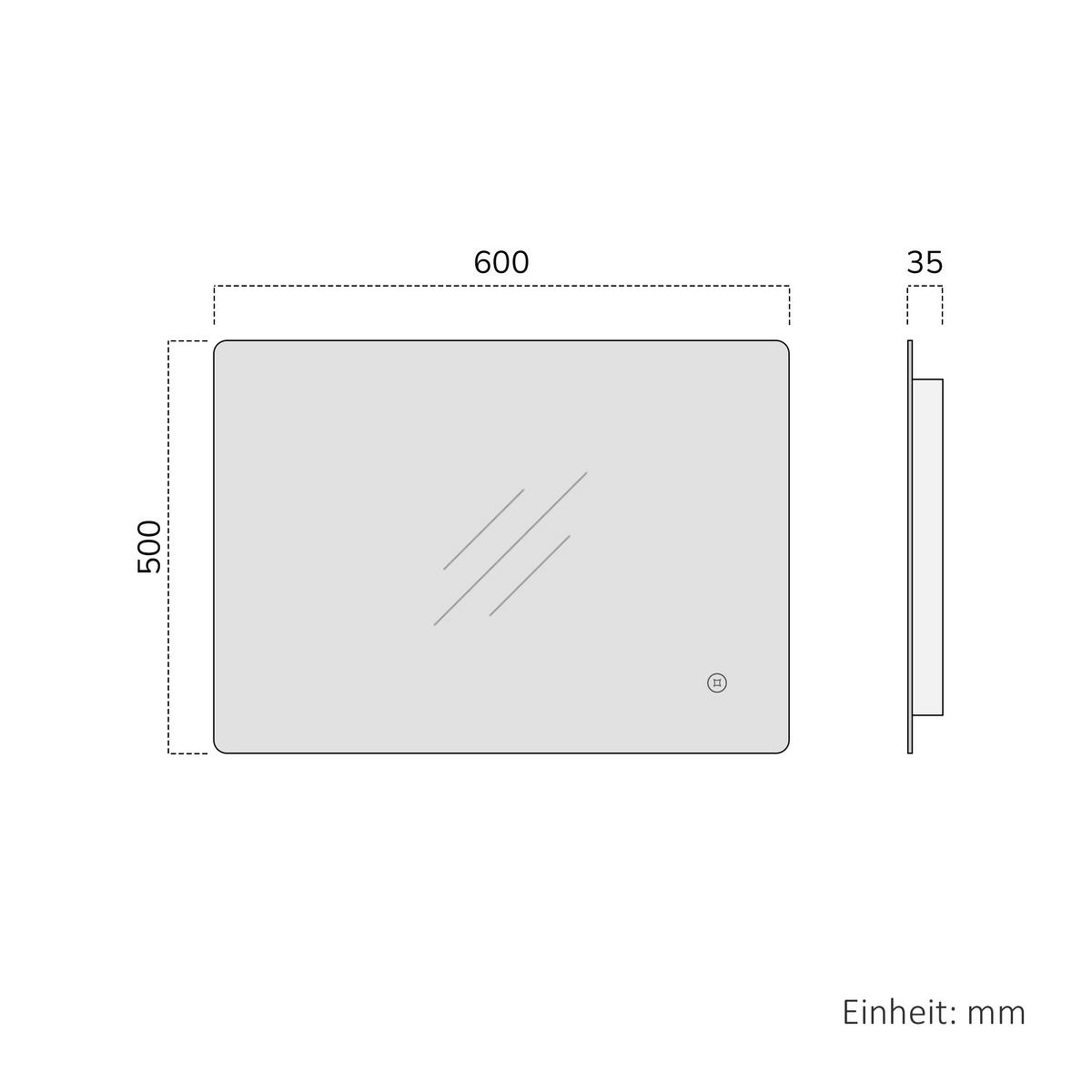 BADSPIEGEL mit Anti-Beschlag Beleuchtung Rechteckig 60/50 cm - Weiß, Glas (50/3.6/60cm) - EMKE