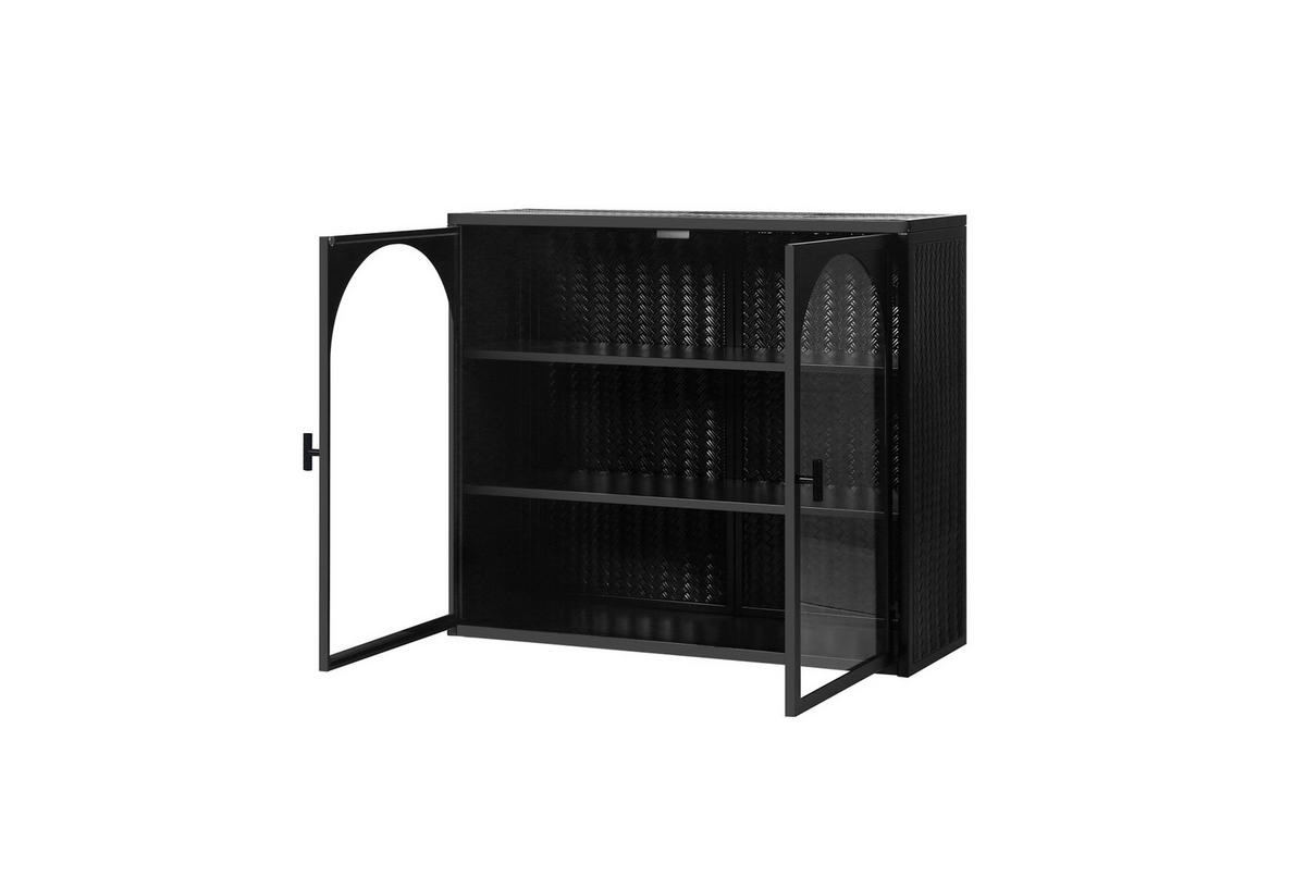 KÜCHENOBERSCHRANK 70x23x60 cm Schwarz aus Metall & Glas mit gewebtem Design & 3 Ablagen - Schwarz, Glas (70/60/23cm) - Modfu