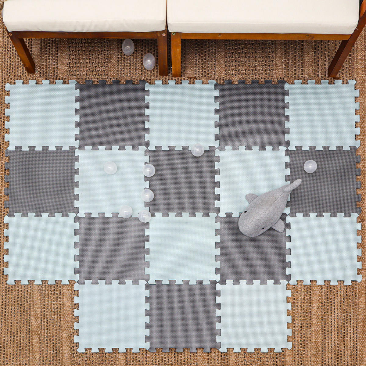 SPIELMATTE - 18er Set - 30x30 cm - Puzzlematte für Kinderzimmer - Grau, Kunststoff (30/30cm) - Littletom