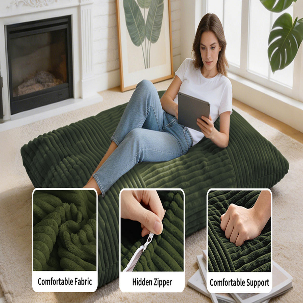 SITZSACK Stoffmaterial 180 x 125cm waschbar - Grün, Textil (125/26/180cm) - Raelunyi