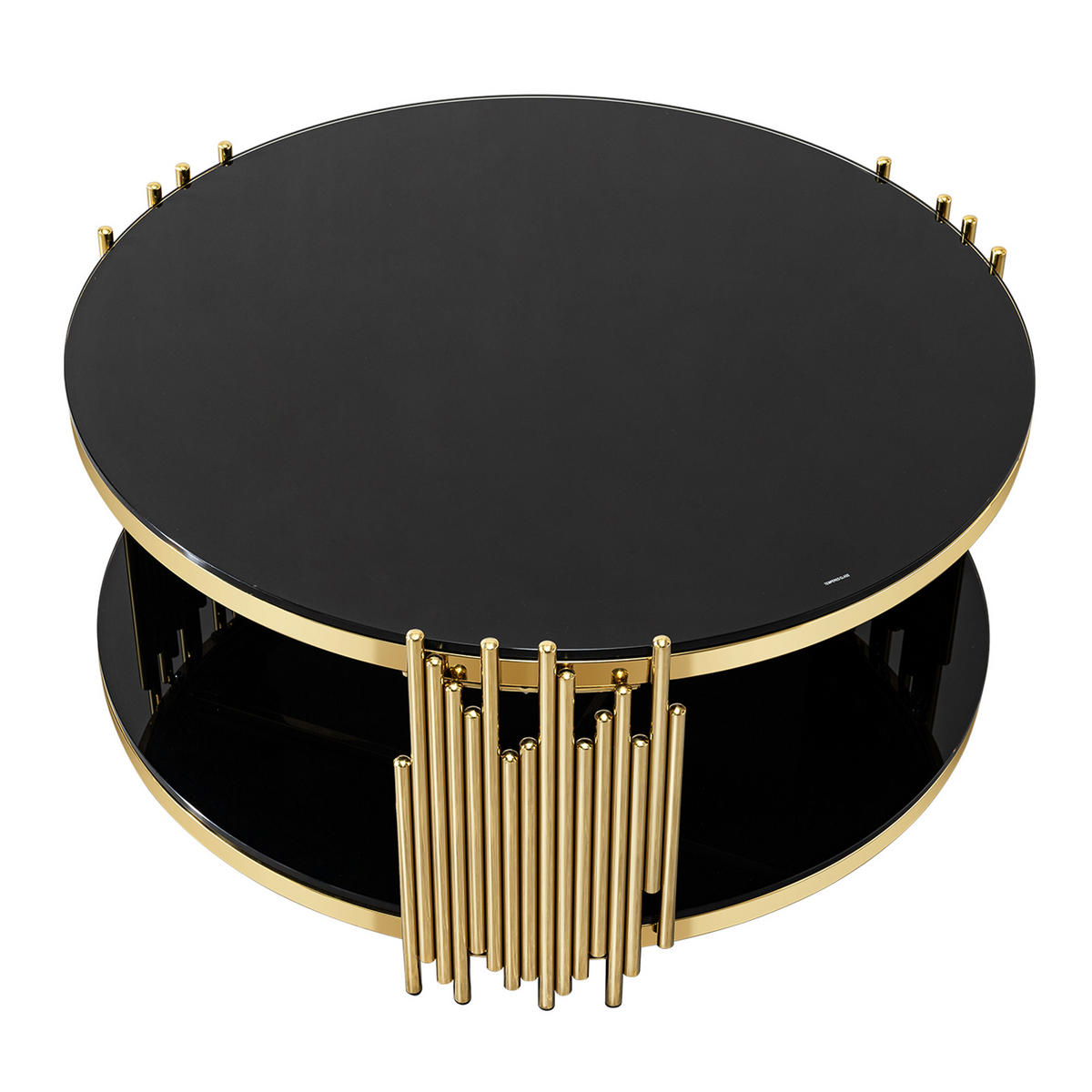 COUCHTISCH rund in Schwarz und Gold, Ø 80 cm, Doppelglas und Edelstahlgestell - Goldfarben, Metall (80/80/45cm) - Urban Meuble
