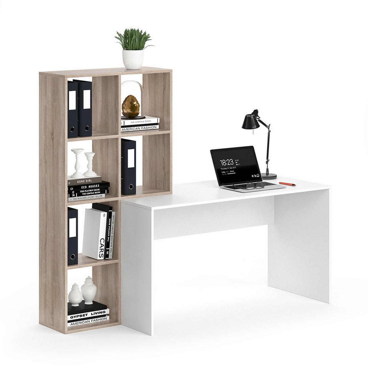 SCHREIBTISCH Mara Weiß/Sonoma 166.8 x 59 cm - Weiß/Sonoma Eiche, Holzwerkstoff (59/166.8/143cm) - Vicco