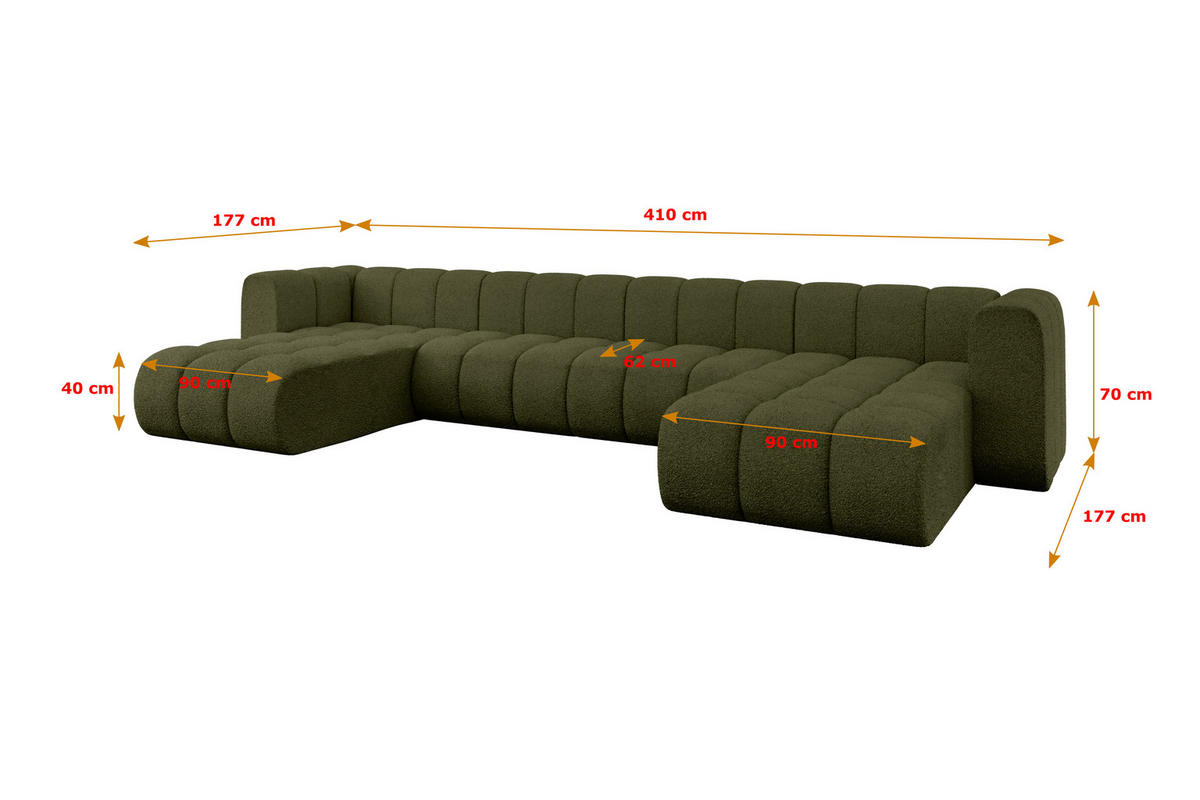 WOHNLANDSCHAFT modulares Sofa Joren-U2 - 410x177x70 cm Grün - Grün, Holzwerkstoff/Textil (410/70/177cm) - ALTDECOR