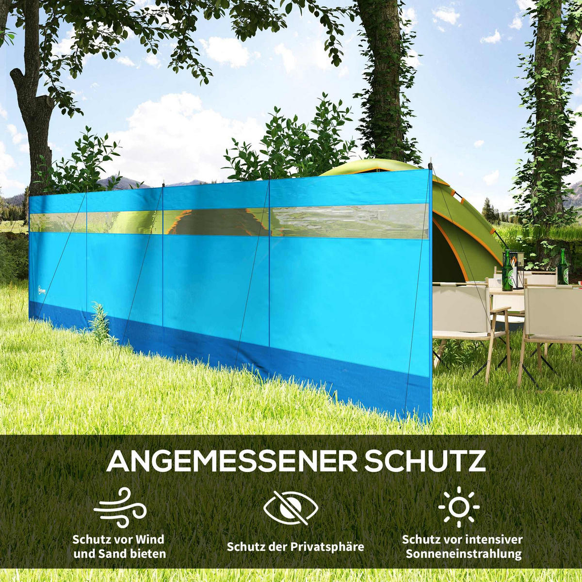 WINDSCHUTZ 4er Set Polyester Stahl Blau - Blau, Kunststoff (1/140cm) - Outsunny