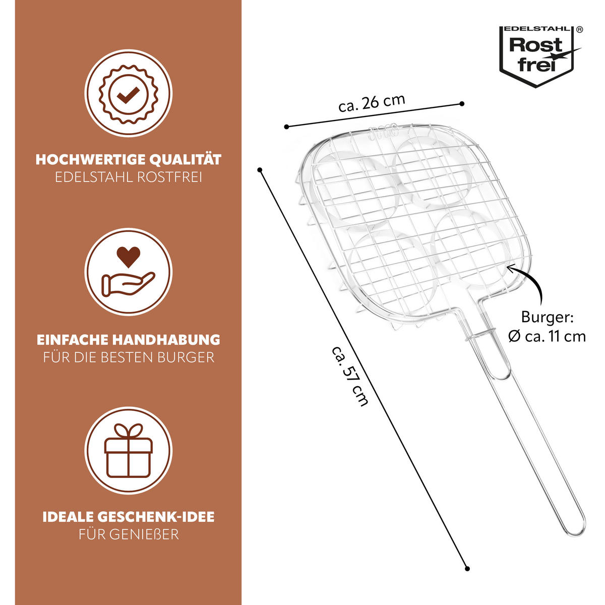BURGER-GRILLHALTER, silber, Edelstahl - Edelstahlfarben, Metall (26/26/57cm) - bremermann