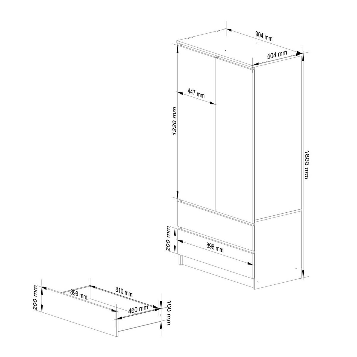 KLEIDERSCHRANK Kaschmir 180x51x90 cm - Kaschmir, Holzwerkstoff (90/180/51cm) - Akord