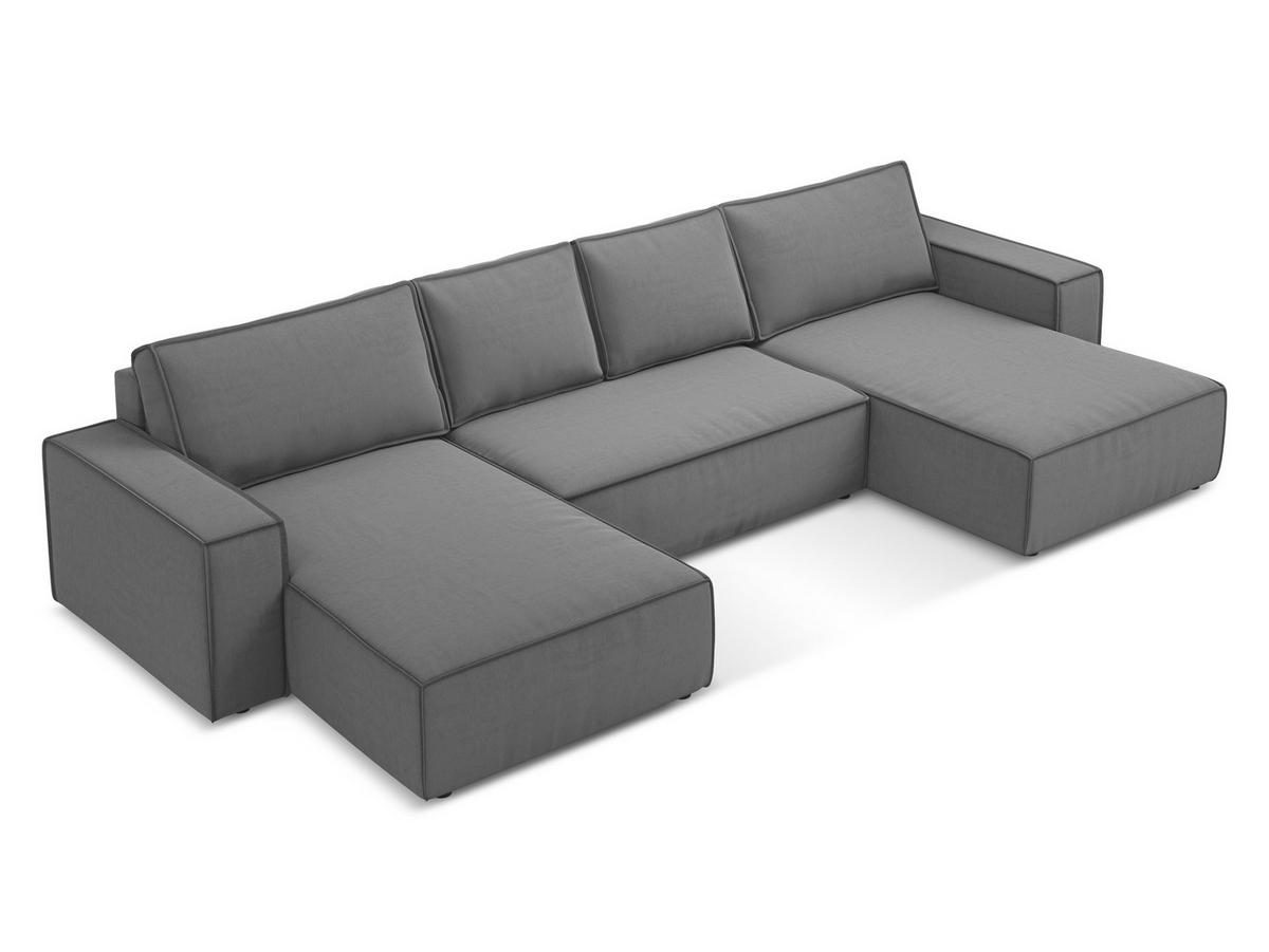 WOHNLANDSCHAFT Samt Stoff Grau - Schwarz/Grau, Kunststoff/Textil (398/82/185cm) - Makamii