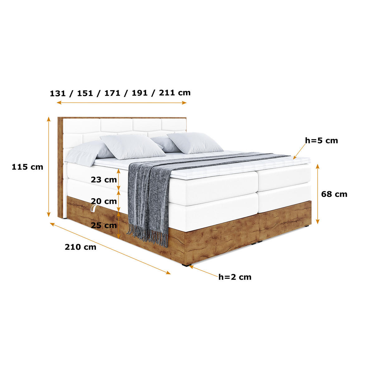 BOXSPRINGBETT mit Matratze H3|H4 und Lattenrost - LOLLI8 KING-120x200 - Weiß - Weiß, Holzwerkstoff (120/200cm) - ALTDECOR